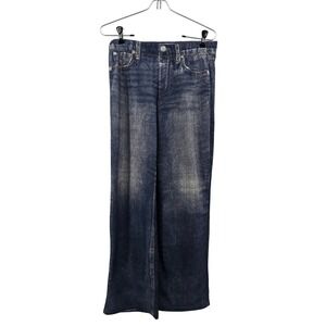 Mila Rosabella Trompe L'oeil Pants Womens M Blue Denim Print Wide Leg Stretch